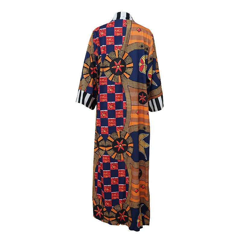 African Dresses for Women African Ethnic Print Loose Long Trench Coat Streetwear Dashiki African Clothes Cardigan African Kimono