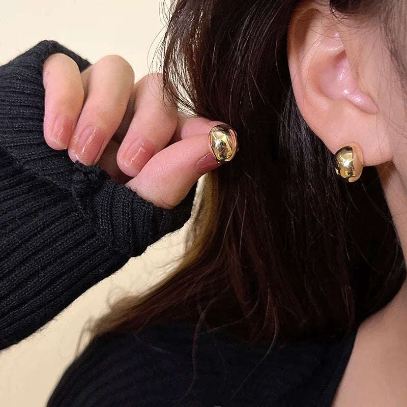 Semi-Round Metal Stud Earrings
