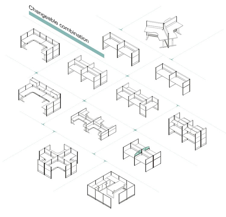 Cubicle Office Furniture Aluminum Profile Partition Modern 6 Person Workstation Desk