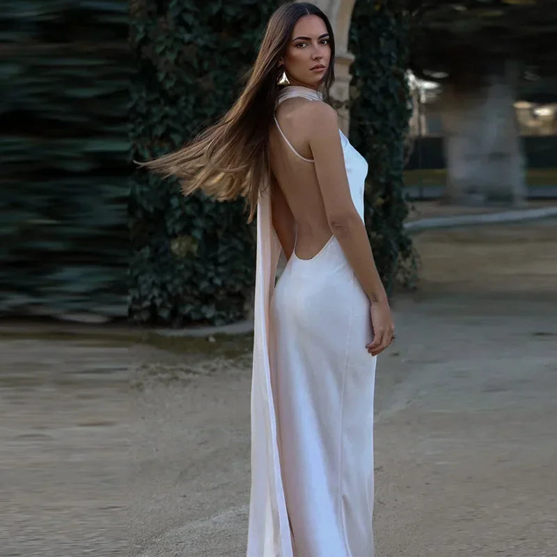 Satin Halter Backless Dress