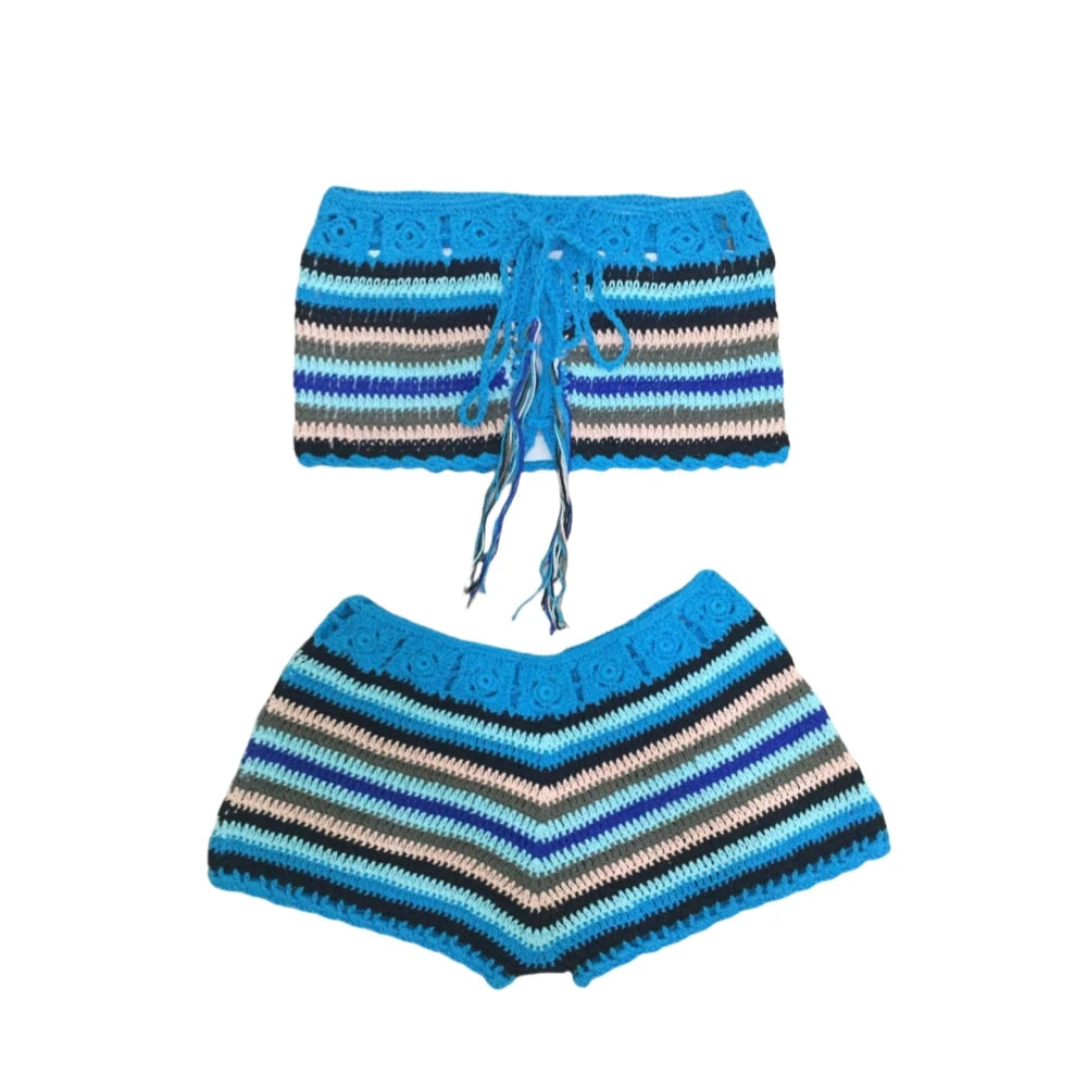 Striped crochet shorts on a white background