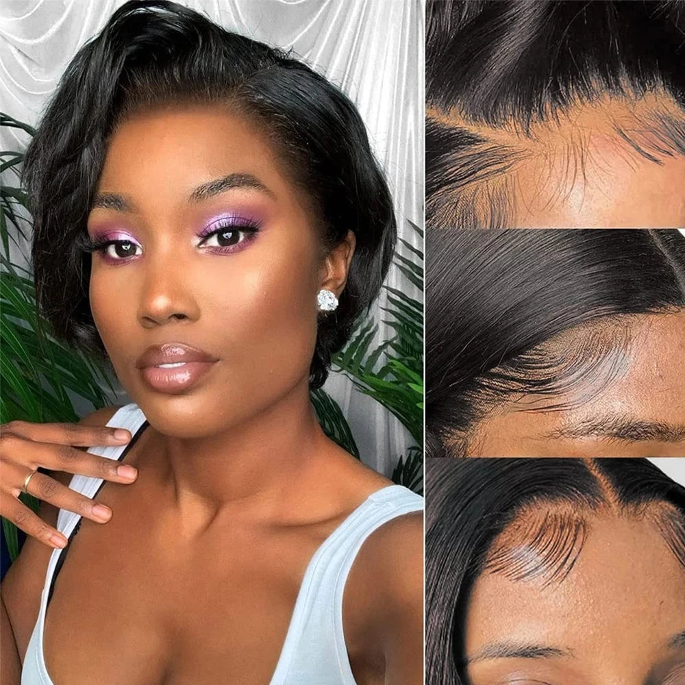 Pixie Cut 13x4 Transparent Lace Front Wigs Human Hair Wig For Women Short Straight Lace Frontal Wig 180% Daily Party Mother Gift