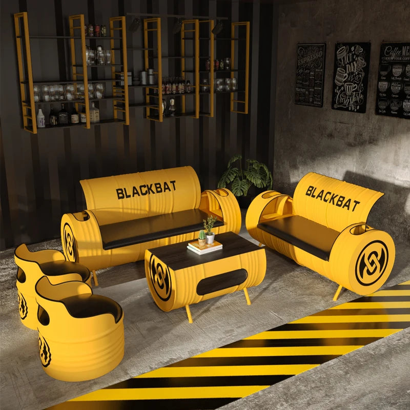 Industrial style sofa coffee table combination Internet celebrity creative bar clear bar milk tea shop table and chair oil drum