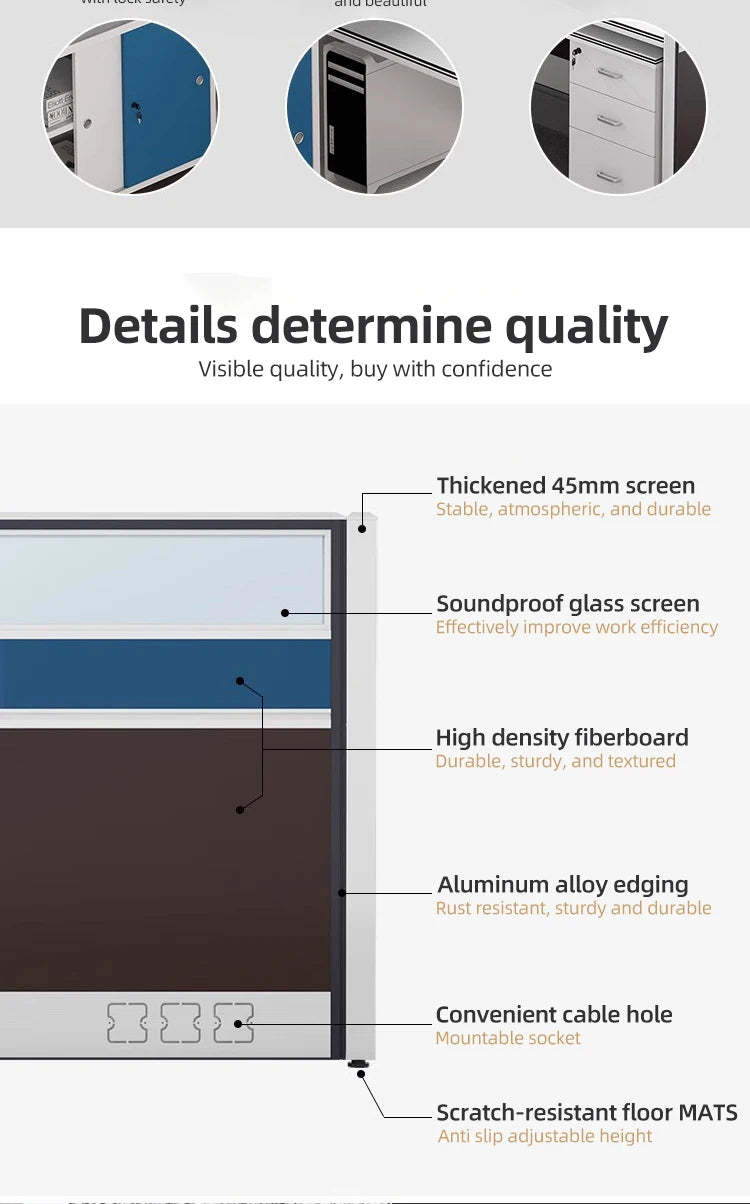 Modern Design Office Furniture Single-seat Employee Workstations Wooden Computer Desks and Office Desks with Storage Cabinets