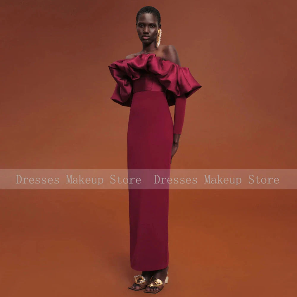 Afrincan Evening Dresses Long Off the Shoudler Sheath/Column  Gown for Women  Sleeves Ankle Length Simple Party Dress