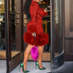 Vintage Mini Dress Women African Spring Feather Fall Sexy Bandage Long Sleeve Africa Bodycon Party Vestidos Birthday Streetwear