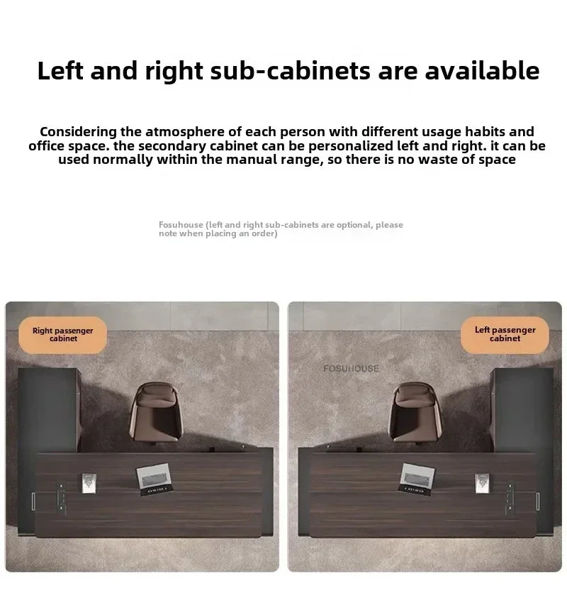 Modern Wooden Boss Office Desks Light Luxury Office Furniture Design with Storage Cabinet Study Desk Commercial President Desk