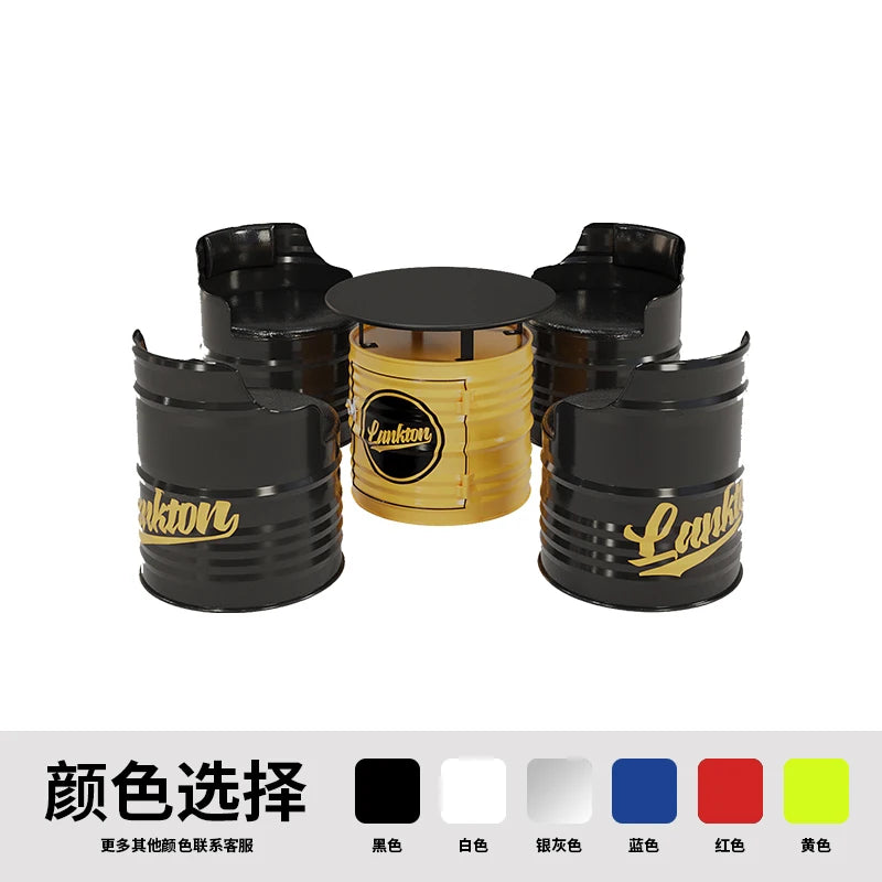 Industrial wind oil drum table and chair combination milk tea barbecue restaurant indoor and outdoor wrought iron furniture can