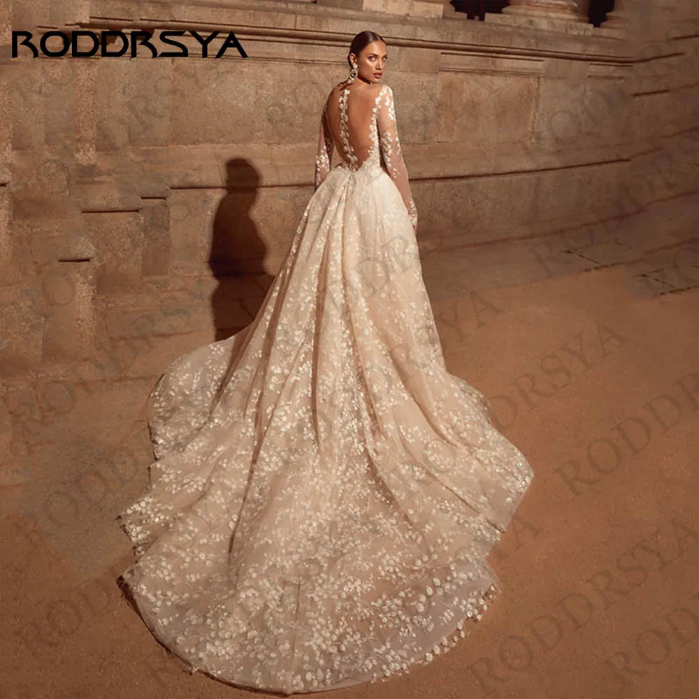 RODDRSYA Wedding Dresses for Brides 2025 Long Sleeves Bridal Dress Luxury Lace A Line Illusion Back vestidos de novia Customized