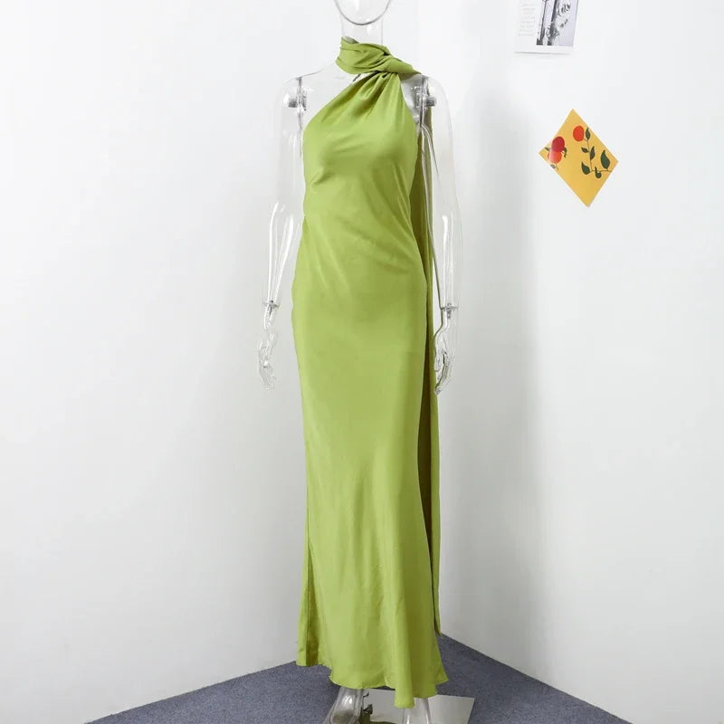 Satin Halter Backless Dress