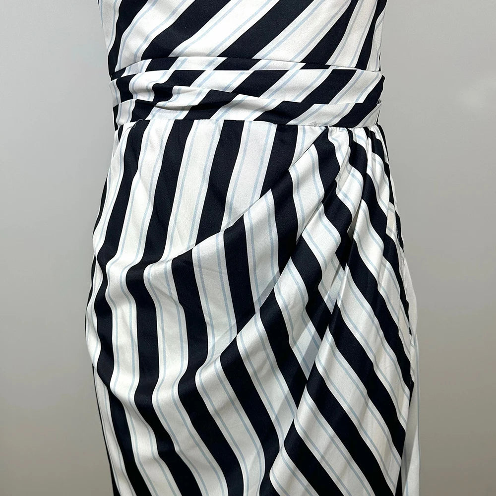 Women's Dresses 2025 Summer French Elegant Fitting Slim Stripes Sleeveless One-Shoulder Wrap Midi Party Dresses For Women