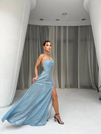 Female Evening Dress Dress 2025 Fashion New Spring And Autumn High Street Suspender Backless Sexy Split Flash Party Banquet