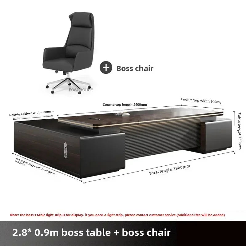 Modern Wooden Boss Office Desks Light Luxury Office Furniture Design with Storage Cabinet Study Desk Commercial President Desk