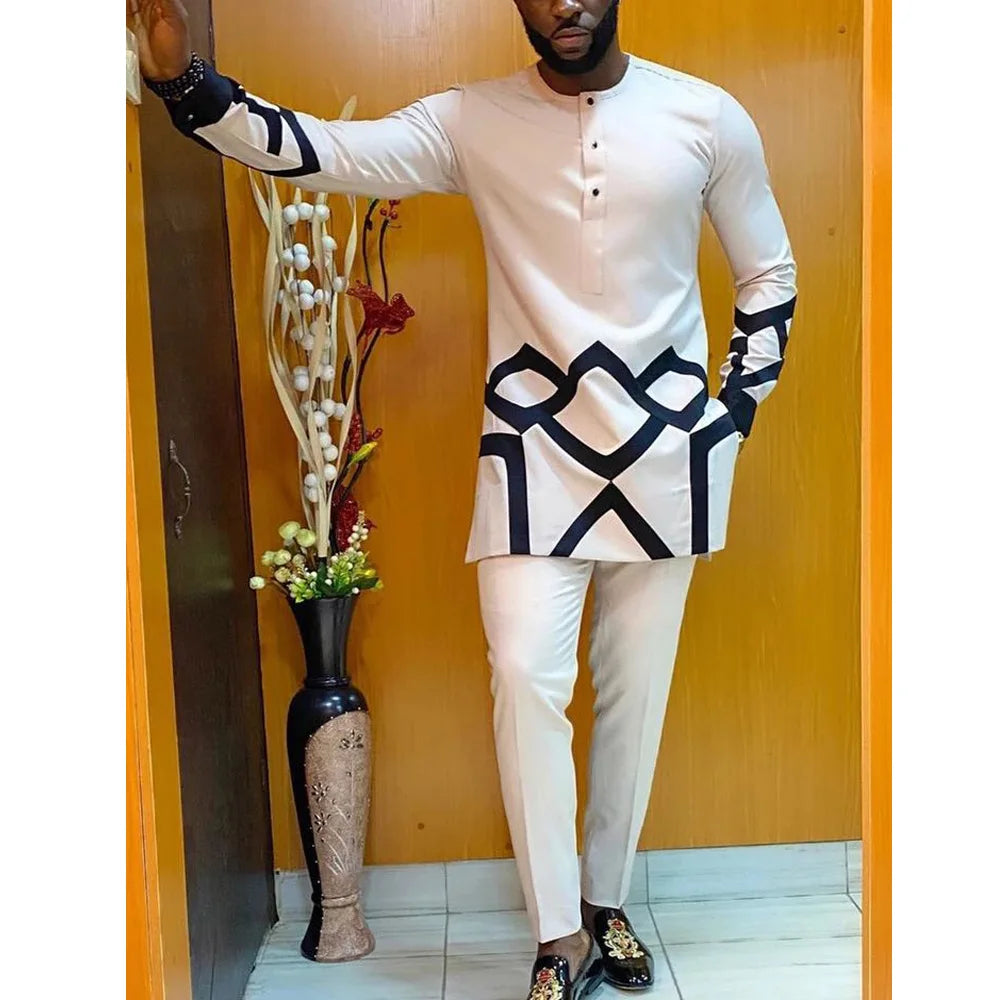 2024Kaftan Elegant African Men's suit Two-piece Agbada dress Wedding jacket and trousers Wedding suit African ethnic style