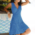 Dresses for Women 2025 Casual Plus Size Women's Floral Wrap V Neck Midi Dress A Line Swing Cap Sleeve Midi Vestidos De Fiesta