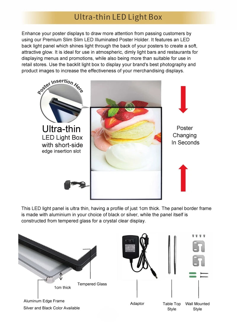 Advertising light box wall panel restaurant menu