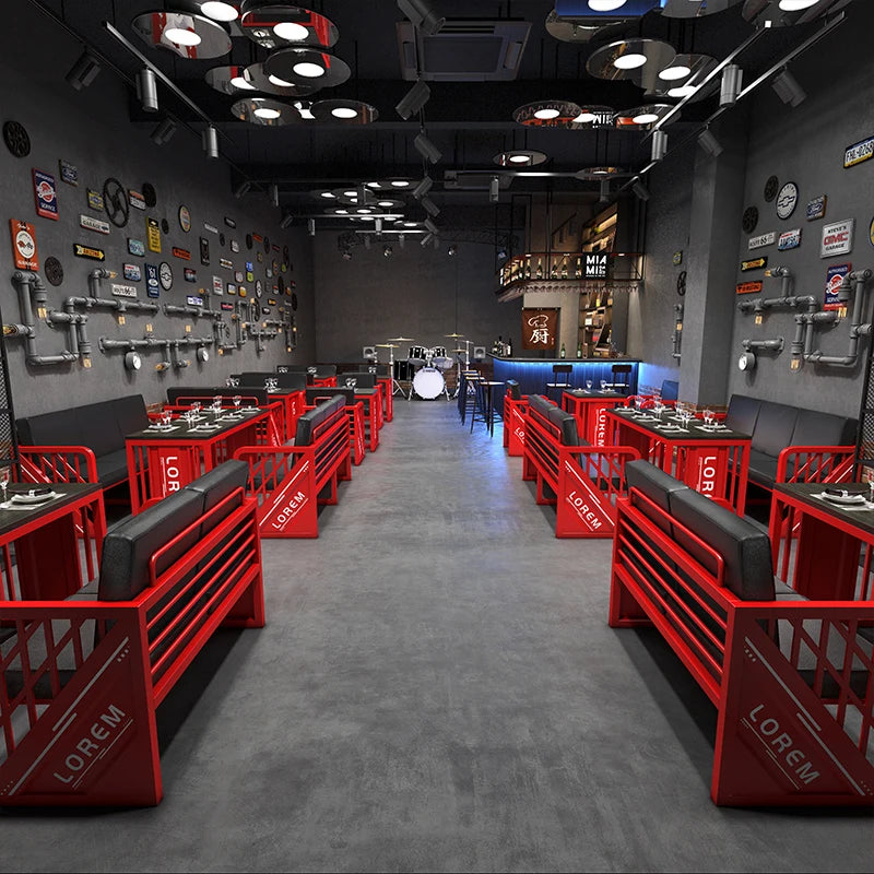 Industrial style booth bar Qingba retro wrought iron sofa coffee barbecue shop commercial restaurant dining table and chair