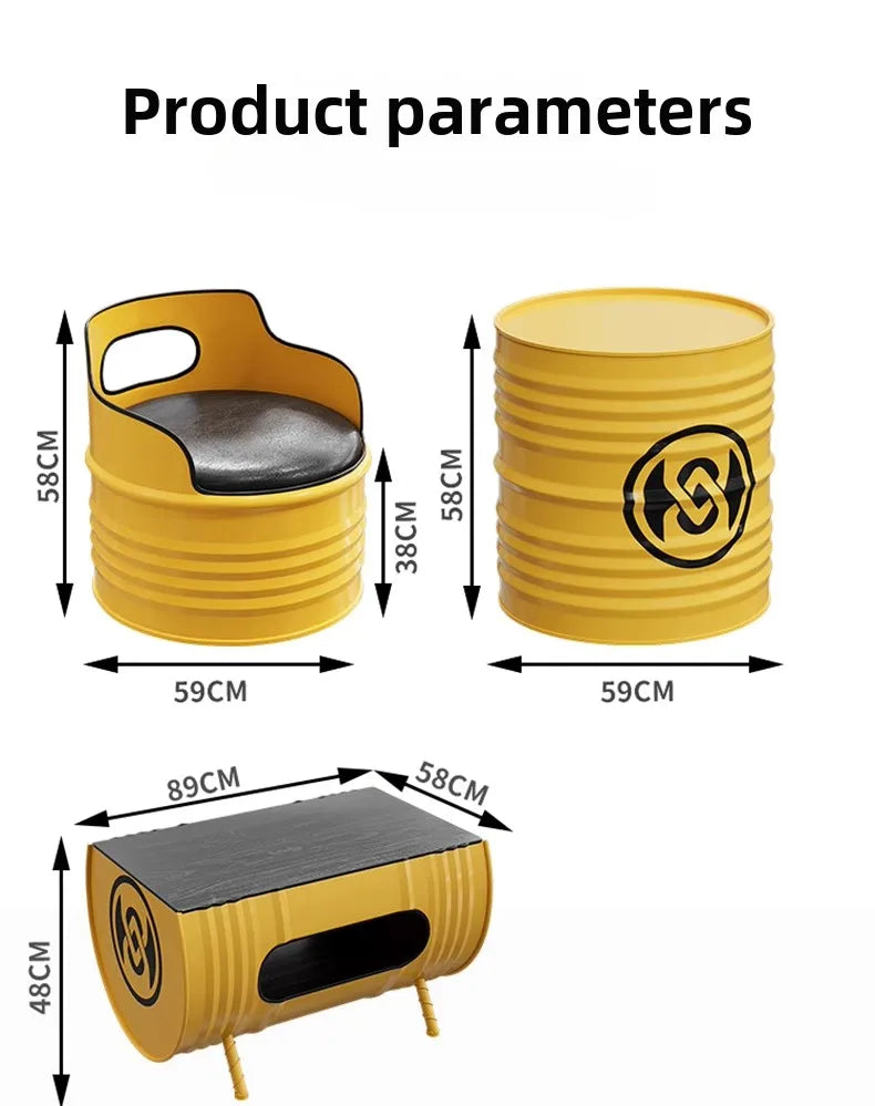 Industrial style sofa coffee table combination Internet celebrity creative bar clear bar milk tea shop table and chair oil drum