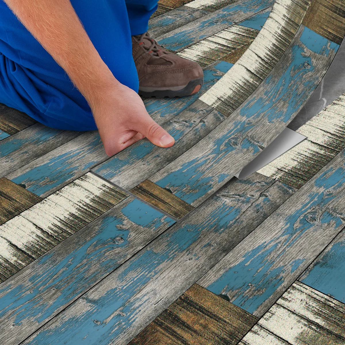 5pcs Wood Grain Floor Stickers Modern Style PVC Wall Sticker Waterproof Self-adhesive for Living room Kitchen Home Floor Decor