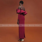 Afrincan Evening Dresses Long Off the Shoudler Sheath/Column  Gown for Women  Sleeves Ankle Length Simple Party Dress
