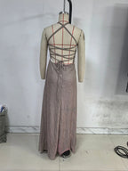 Female Evening Dress Dress 2025 Fashion New Spring And Autumn High Street Suspender Backless Sexy Split Flash Party Banquet