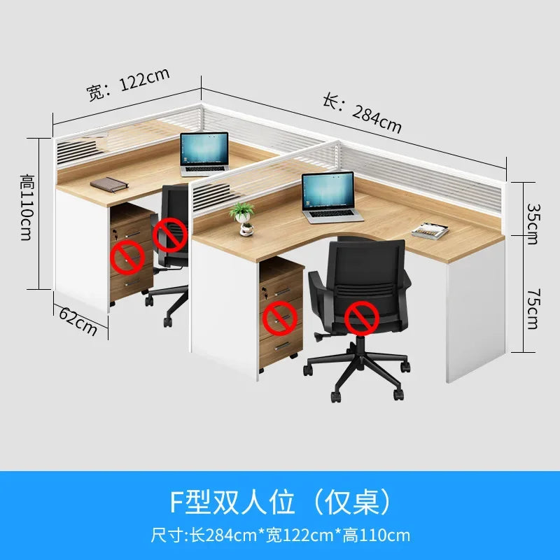 Simple modern financial desk and chair combination with dual workstation booth for office work