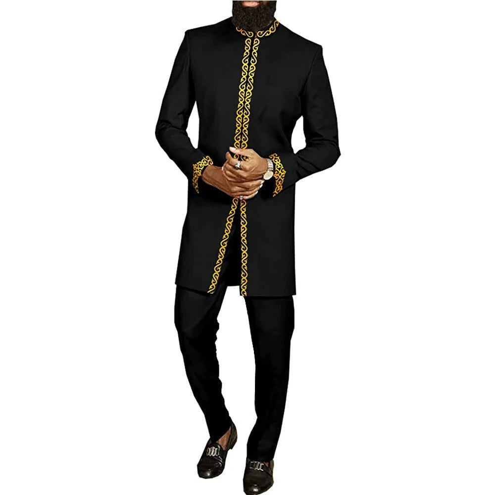 2024Kaftan Elegant African Men's suit Two-piece Agbada dress Wedding jacket and trousers Wedding suit African ethnic style