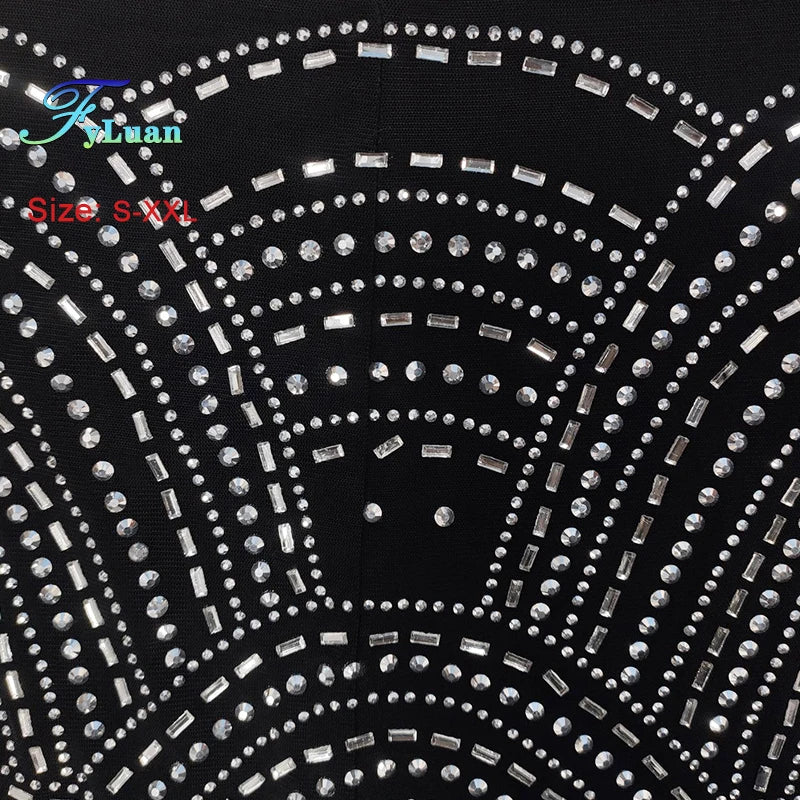 2025 Luxury Smart Evening Dress Women Deep V Neck Long Sleeve Tight Fitting Short Skirt Set With Diamonds Street Banquet Outfits