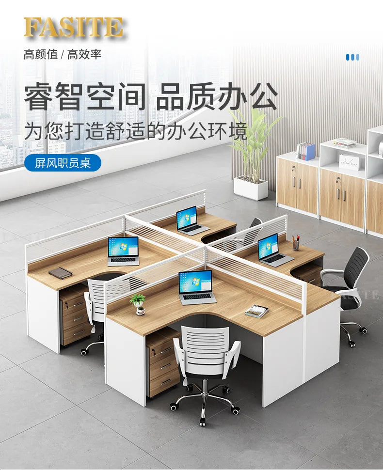 Simple modern financial desk and chair combination with dual workstation booth for office work