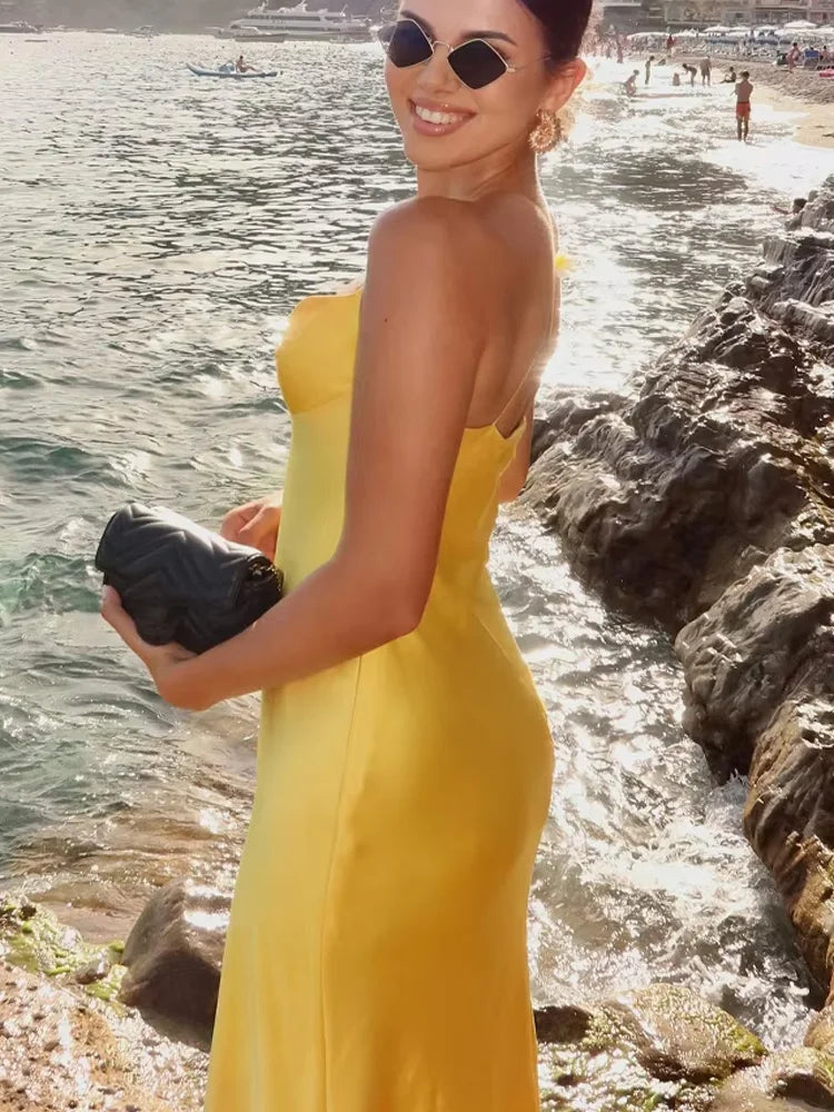 HH 2025 Summer Dress For Women Fashion New Backless Slim Zipper Dresses Woman Wild Female Evening Long Dress Vestidos