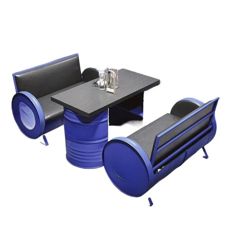 Deck Sofa Quiet Bar Vintage Industrial Style Iron Dining Hot Pot Restaurant Oil Barrel Table and Chair Combination