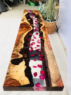 Luxury design most popular solid wood walnut Qinghe transparent epoxy wood resin table