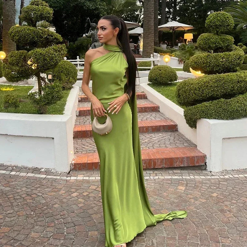Satin Halter Backless Dress