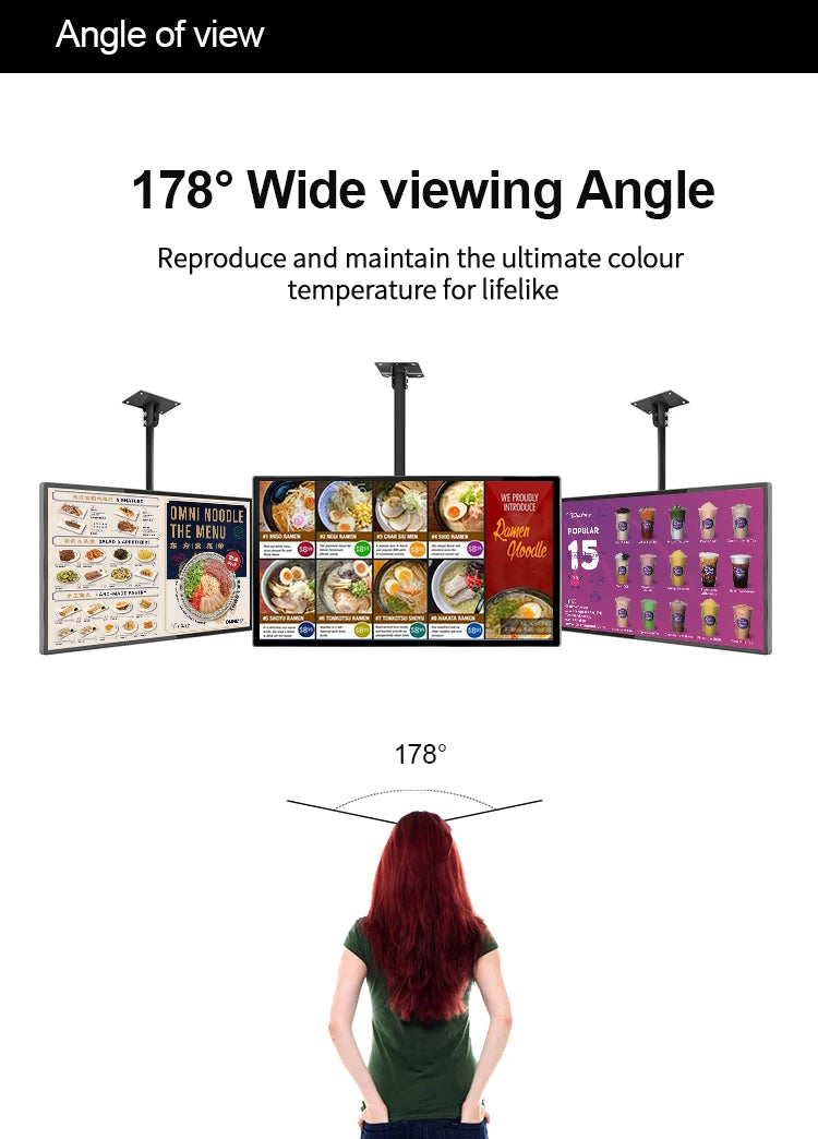 49 55 Inch Fast Food Store Advertising Devise Hanging Lcd Display Wall Mounted Digital Menu Board for Restaurant Shopping Mall
