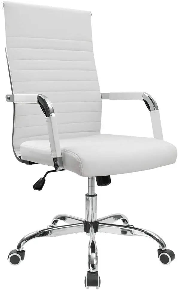 Ribbed Office Desk Chair Mid-Back PU Leather Executive Conference Task Chair Adjustable Swivel Chair with Arms