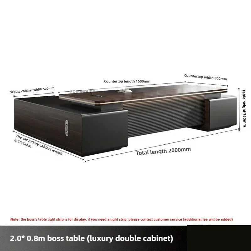Modern Wooden Boss Office Desks Light Luxury Office Furniture Design with Storage Cabinet Study Desk Commercial President Desk