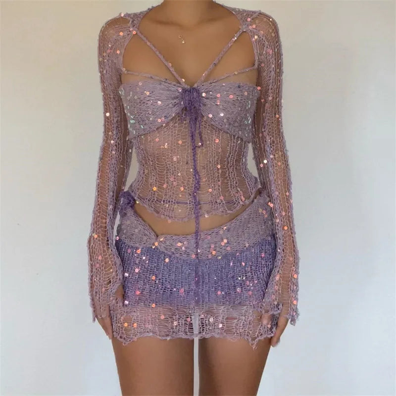 Sequined Knitted 3-Piece Set