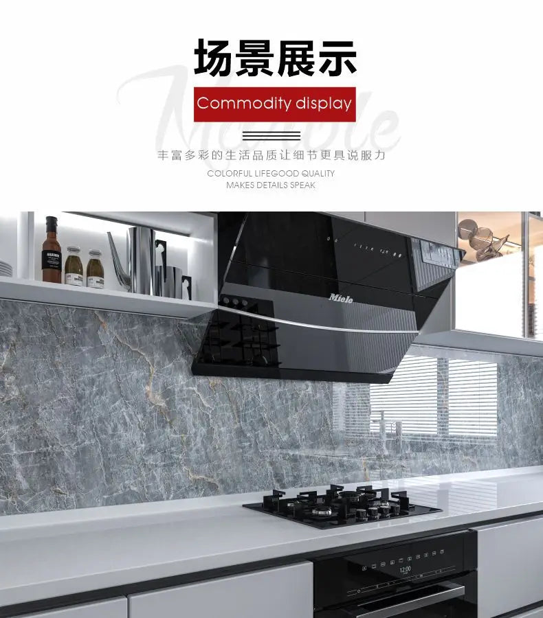 10M x 80CM Marble Self Adhesive Wallpaper Waterproof Oil Proof Kitchen Stickers Thermostability Decorative Film Home Decor
