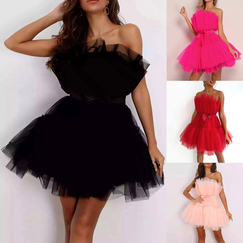Strapless Mesh & Tulle Gown