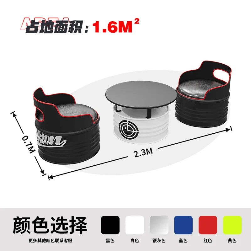 Industrial wind oil drum table and chair combination milk tea barbecue restaurant indoor and outdoor wrought iron furniture can