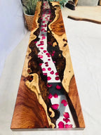 Luxury design most popular solid wood walnut Qinghe transparent epoxy wood resin table