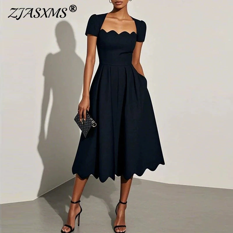 Square Collar A-Line Maxi Dress