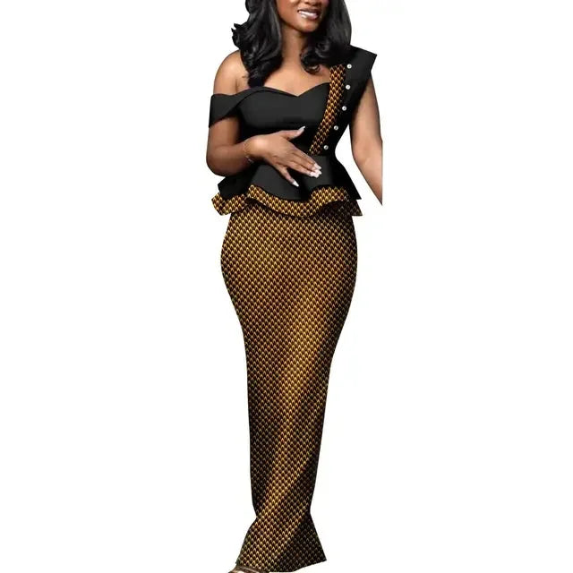 African Dresses for Women Match Bazin Lover Couple Clothes Print Mermaid Evening Dresses Men Outfits Shirt and Pant Sets Wedding