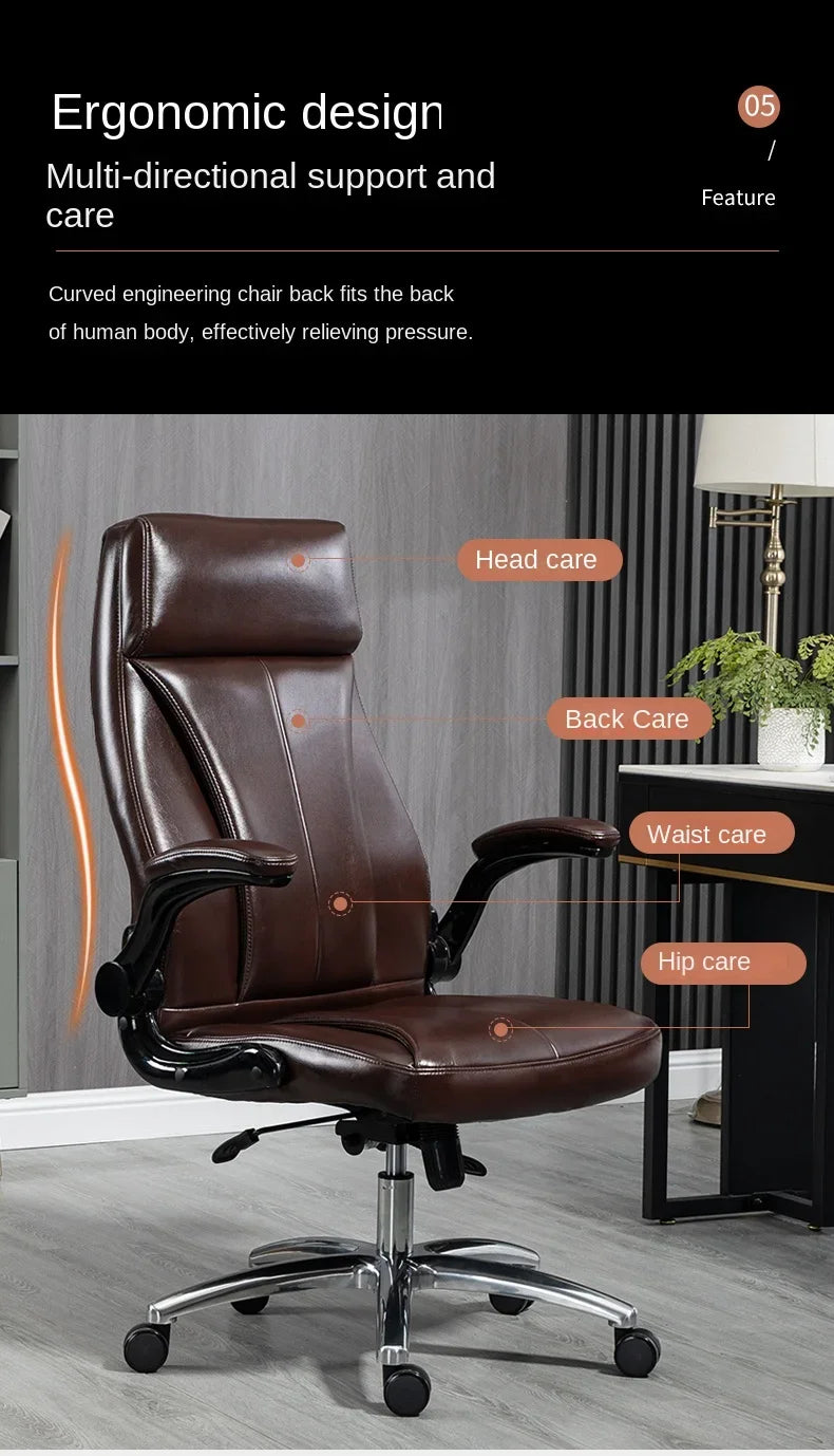 Genuine Leather Boss Chair, Office Chair, Comfortable for Long Periods of Sitting, Can Lie Down for Nap, Computer Swivel Chai