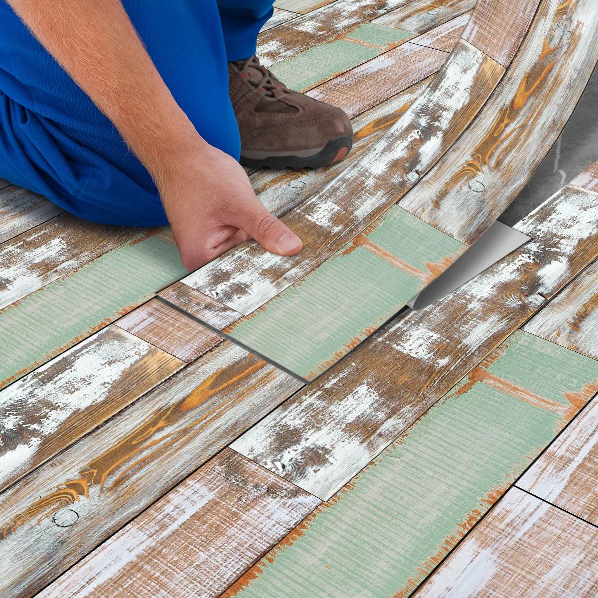 5pcs Wood Grain Floor Stickers Modern Style PVC Wall Sticker Waterproof Self-adhesive for Living room Kitchen Home Floor Decor