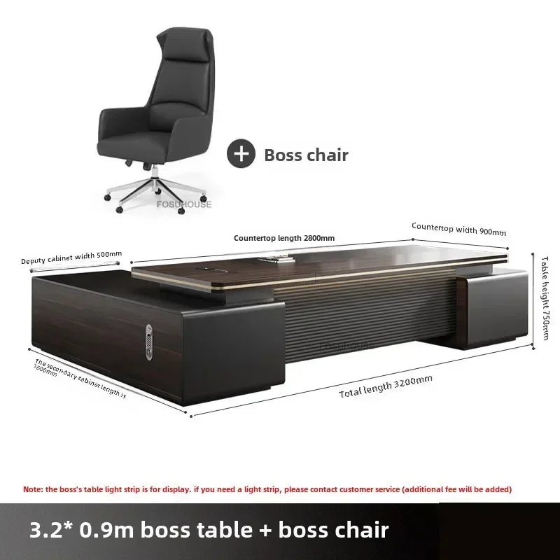 Modern Wooden Boss Office Desks Light Luxury Office Furniture Design with Storage Cabinet Study Desk Commercial President Desk
