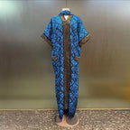 2025 New Trendy Heavy-Duty Rhinestone Pocket Middle Eastern Bubu V-Neck Evening Dress African Print Loose Muslim Women's Dress