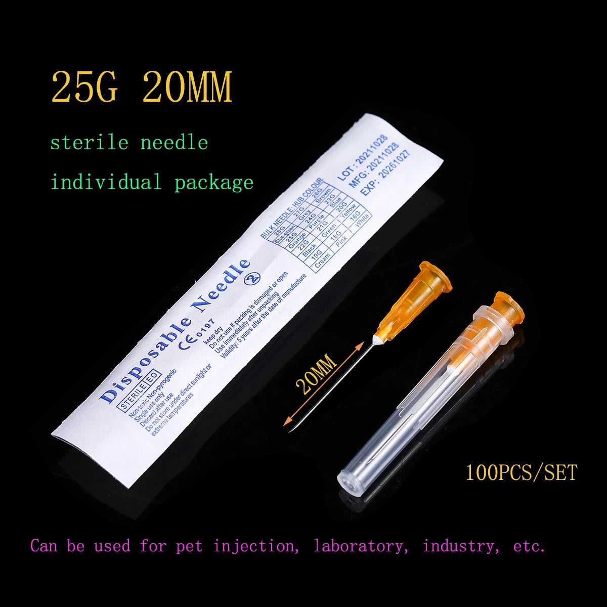 3ml Syringes + 25G 20MM Injection Needles Drawing Needles Injection Tool Sharp Pointed Needles Disposable Needle