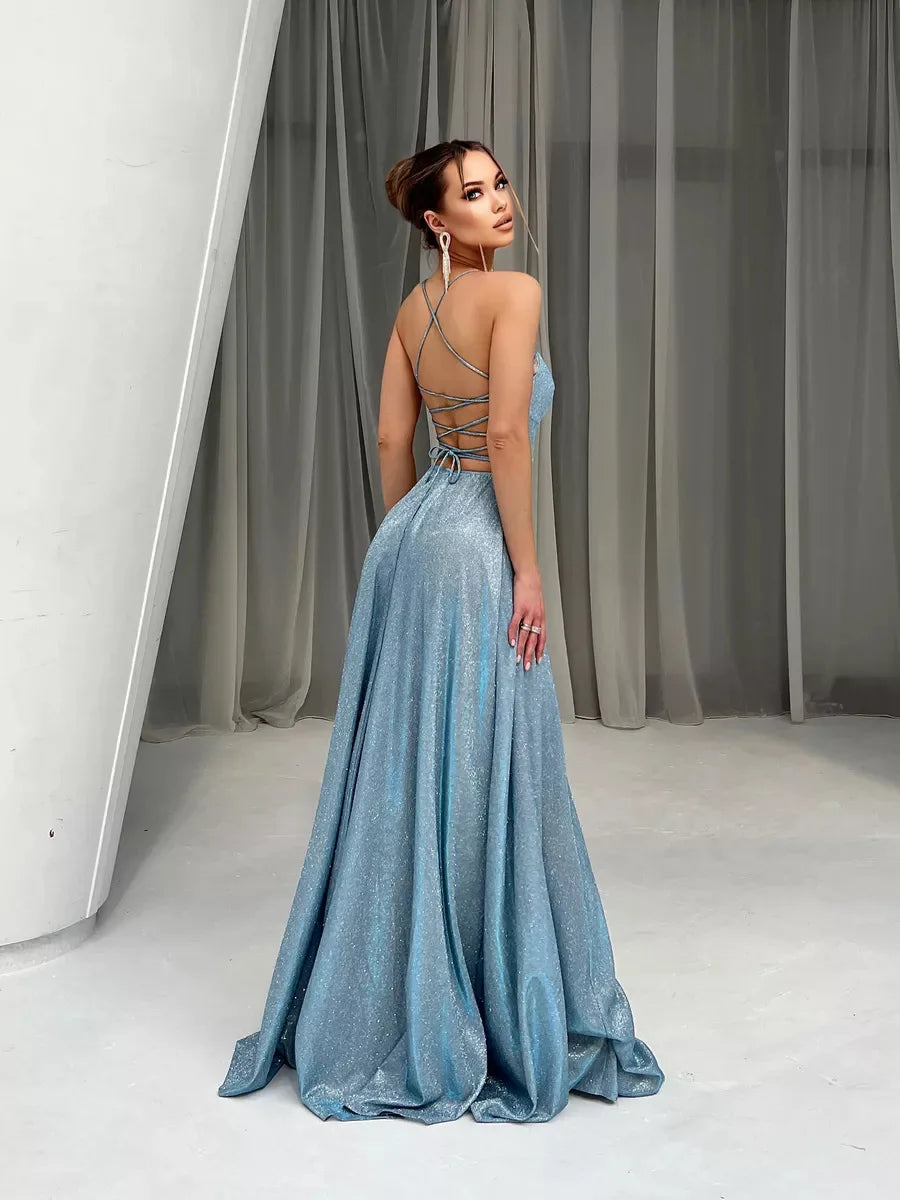 Female Evening Dress Dress 2025 Fashion New Spring And Autumn High Street Suspender Backless Sexy Split Flash Party Banquet