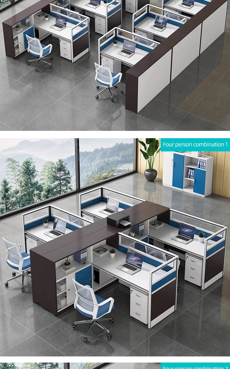 Modern Design Office Furniture Single-seat Employee Workstations Wooden Computer Desks and Office Desks with Storage Cabinets